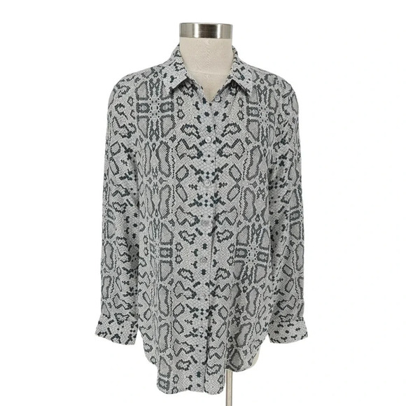 Equipment Tops - Equipment Femme Shirt Silk Snakeskin Print Long Sleeve Button Up Collared Top